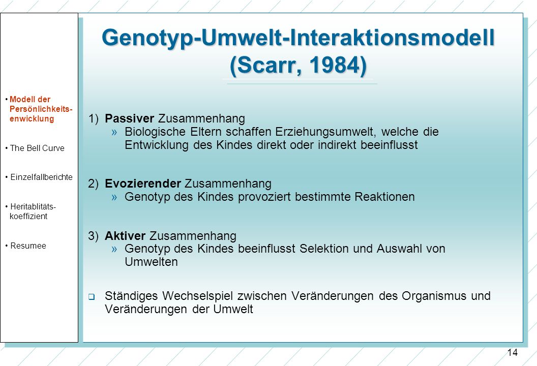 Genotyp-Umwelt-Interaktionsmodell (Scarr, 1984)