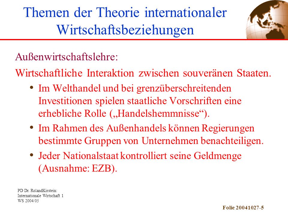 Themen der Theorie internationaler Wirtschaftsbeziehungen