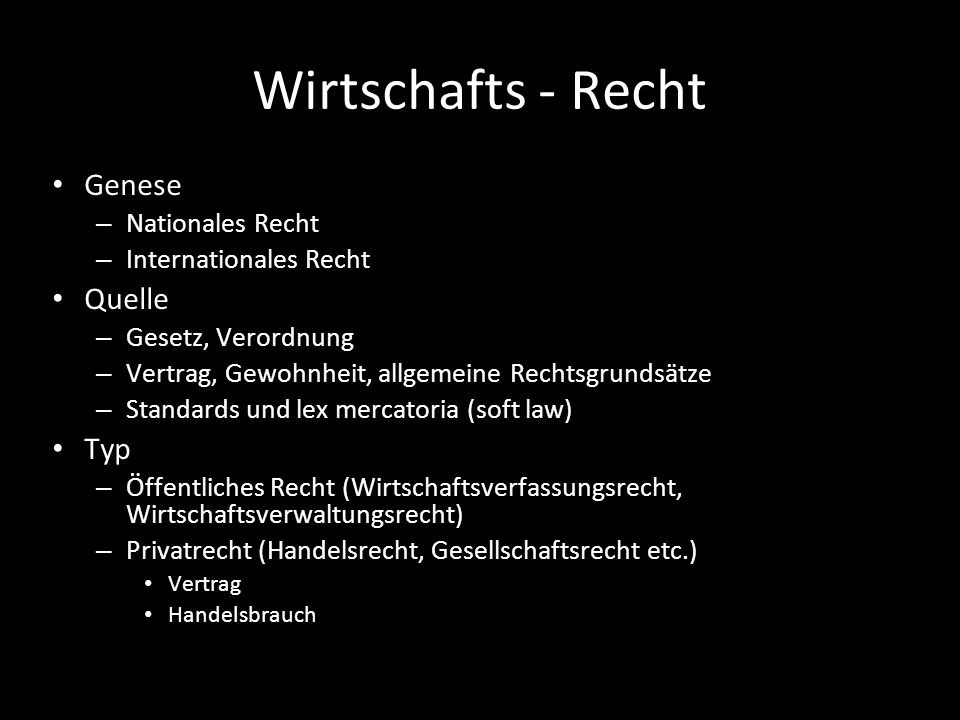 Wirtschafts - Recht Genese Quelle Typ Nationales Recht