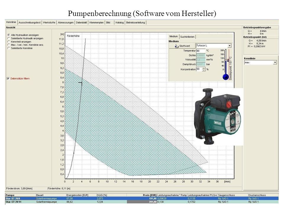Pumpenberechnung (Software vom Hersteller)
