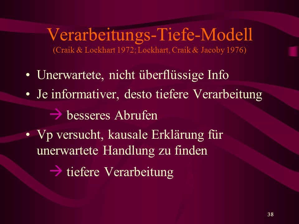 Verarbeitungs-Tiefe-Modell (Craik & Lockhart 1972; Lockhart, Craik & Jacoby 1976)