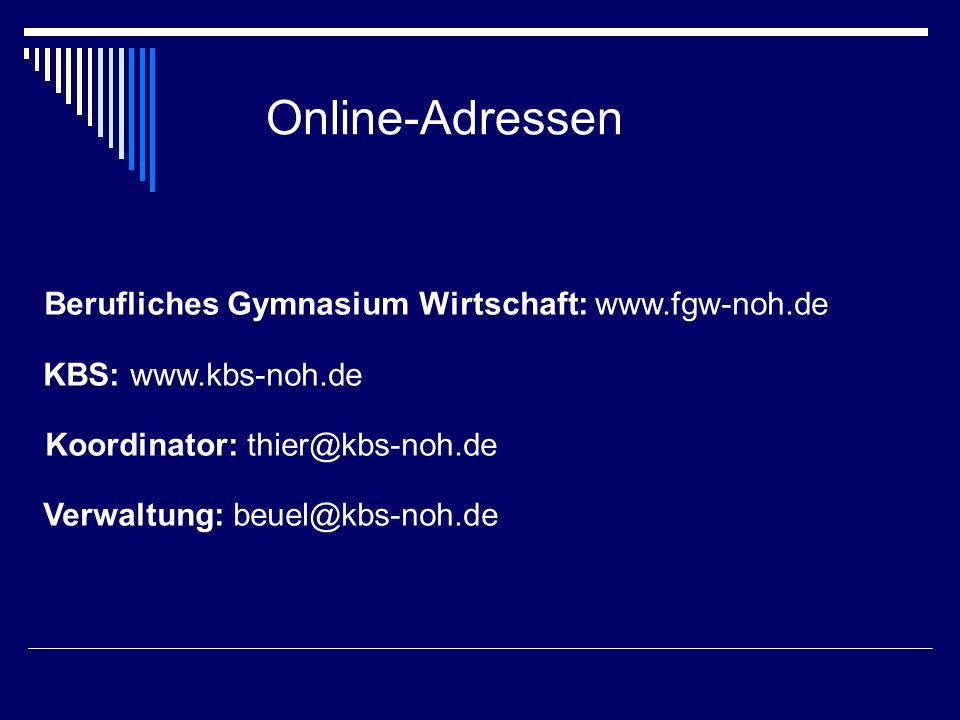 Online-Adressen Berufliches Gymnasium Wirtschaft: