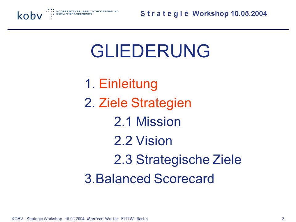 KOBV Strategie Workshop Manfred Walter FHTW- Berlin 2