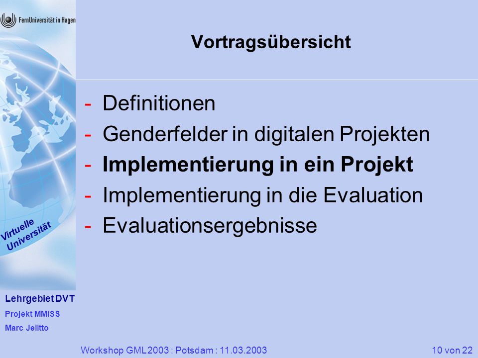 Genderfelder in digitalen Projekten Implementierung in ein Projekt