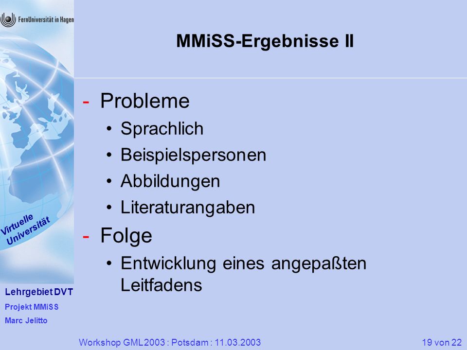 Probleme Folge MMiSS-Ergebnisse II Sprachlich Beispielspersonen