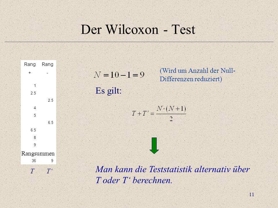 Der Wilcoxon - Test Es gilt:
