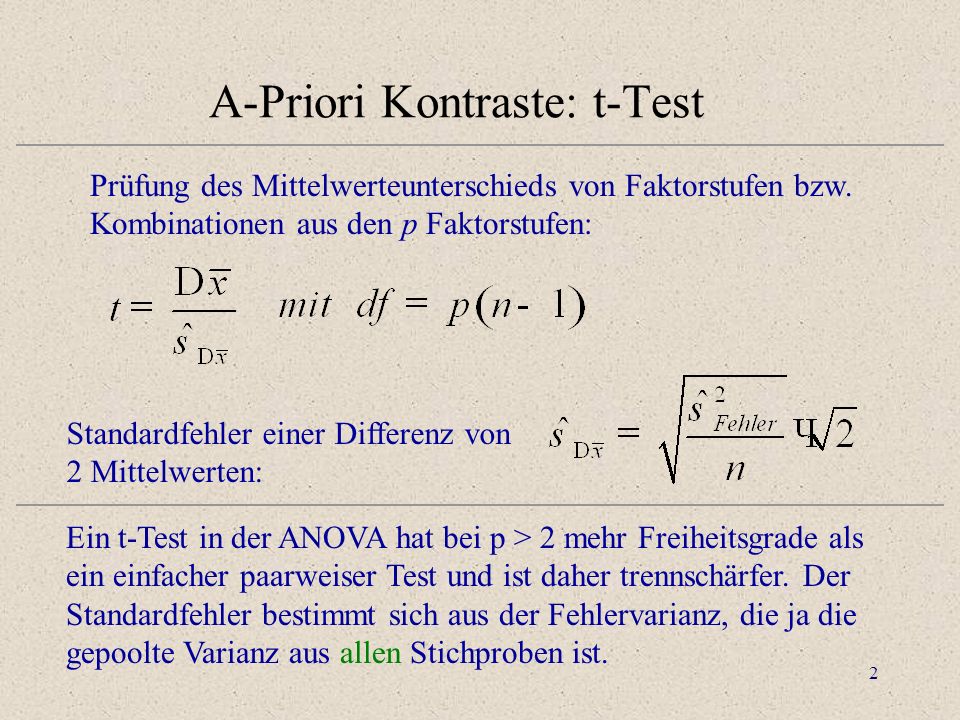 A-Priori Kontraste: t-Test