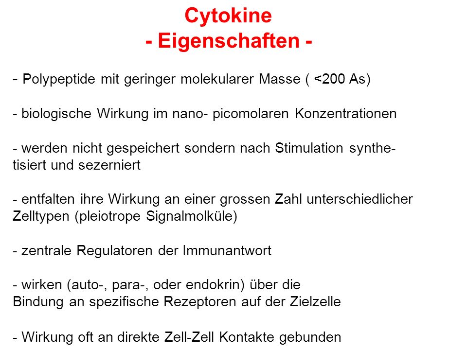 Cytokine - Eigenschaften -
