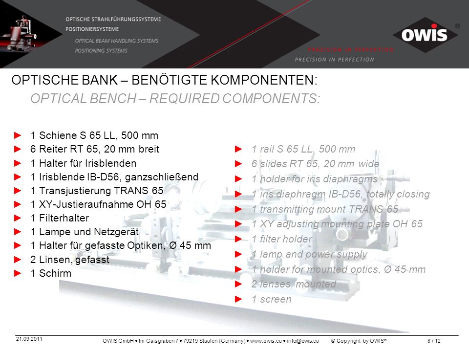 OPTISCHE BANK – BENÖTIGTE KOMPONENTEN: