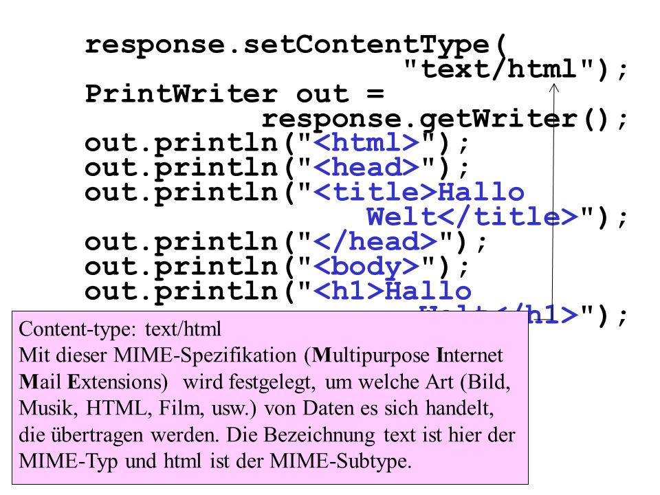 response.setContentType( text/html ); PrintWriter out =