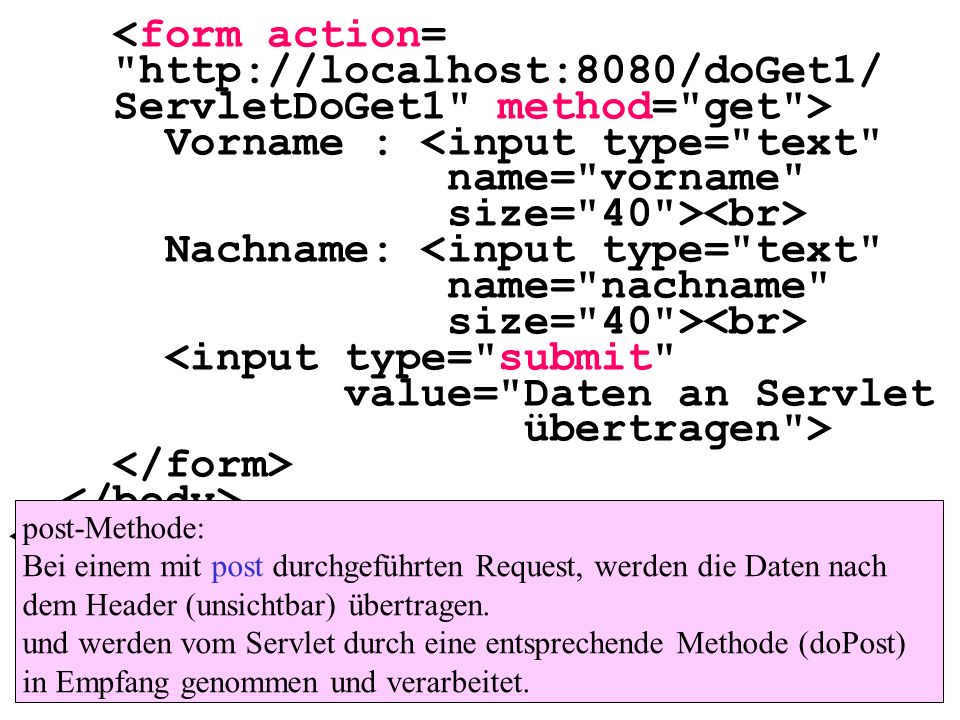 ServletDoGet1 method= get > Vorname : <input type= text