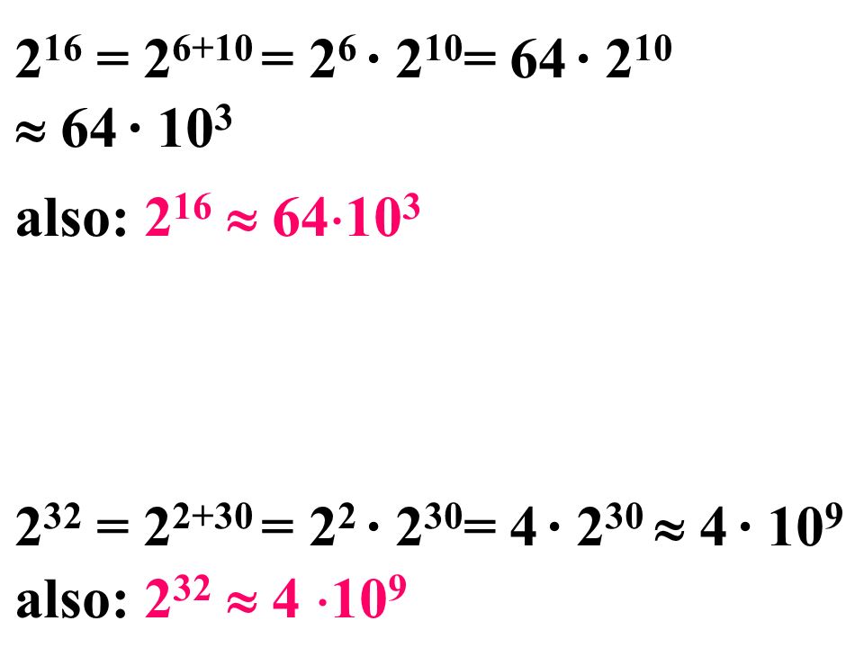 216 = = 26 · 210= 64 · 210  64 · 103 also: 216  64103. Weiter mit PP. 232 = = 22 · 230= 4 · 230  4 · 109.