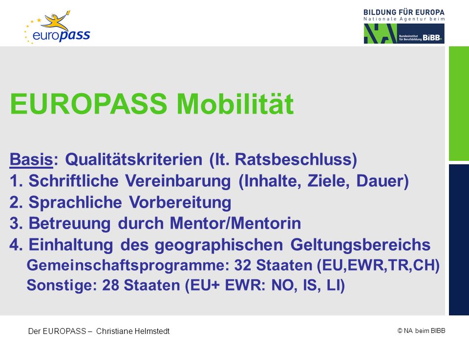 EUROPASS Mobilität Basis: Qualitätskriterien (lt. Ratsbeschluss)