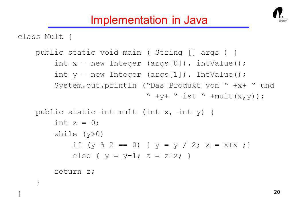 Implementation in Java