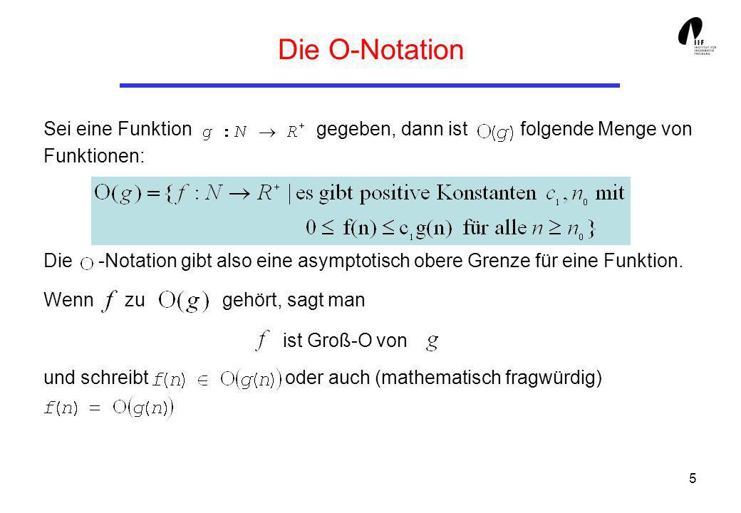 Die O-Notation Sei eine Funktion gegeben, dann ist folgende Menge von Funktionen: