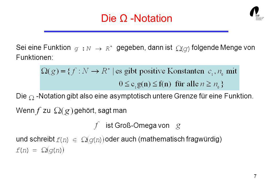 Die Ω -Notation Sei eine Funktion gegeben, dann ist folgende Menge von Funktionen:
