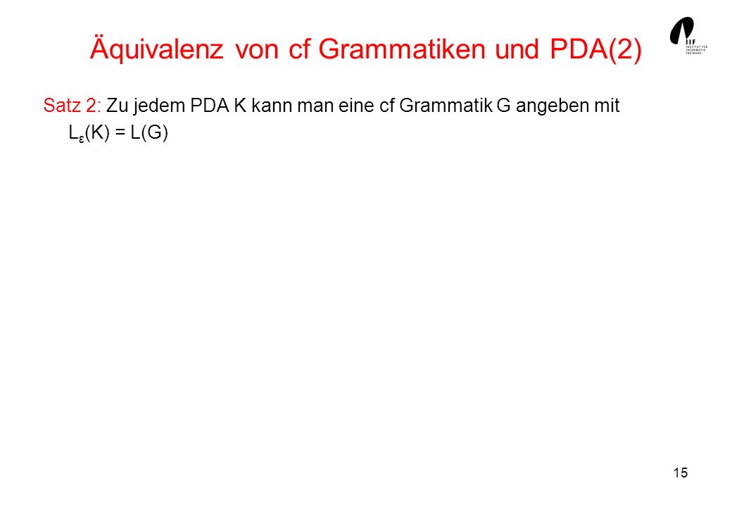 Äquivalenz von cf Grammatiken und PDA(2)