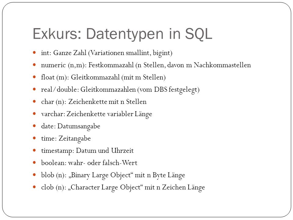 Exkurs: Datentypen in SQL