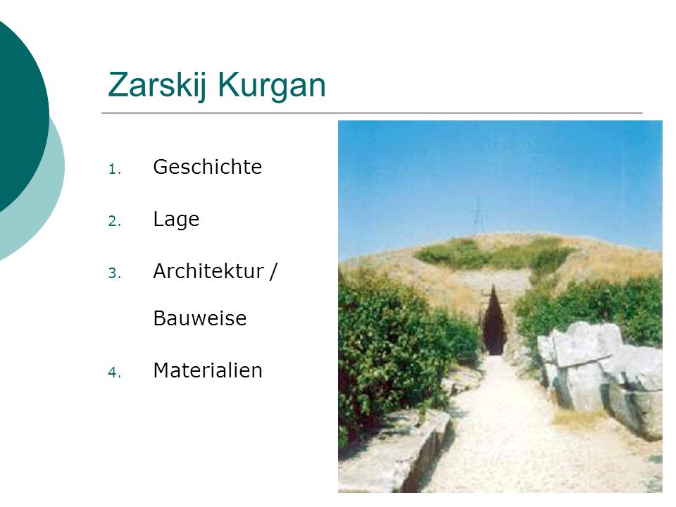 Zarskij Kurgan Geschichte Lage Architektur / Bauweise Materialien