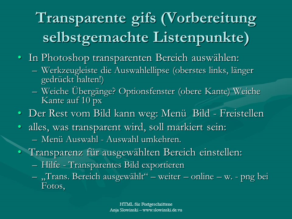 Transparente gifs (Vorbereitung selbstgemachte Listenpunkte)
