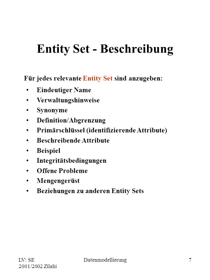 Entity Set - Beschreibung