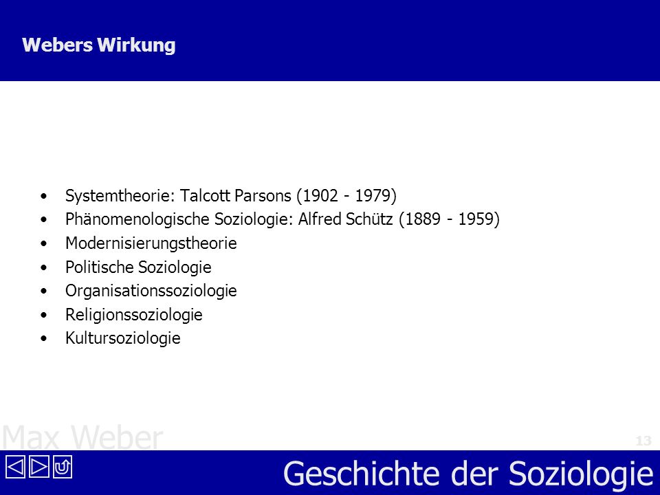 Webers Wirkung Systemtheorie: Talcott Parsons ( )
