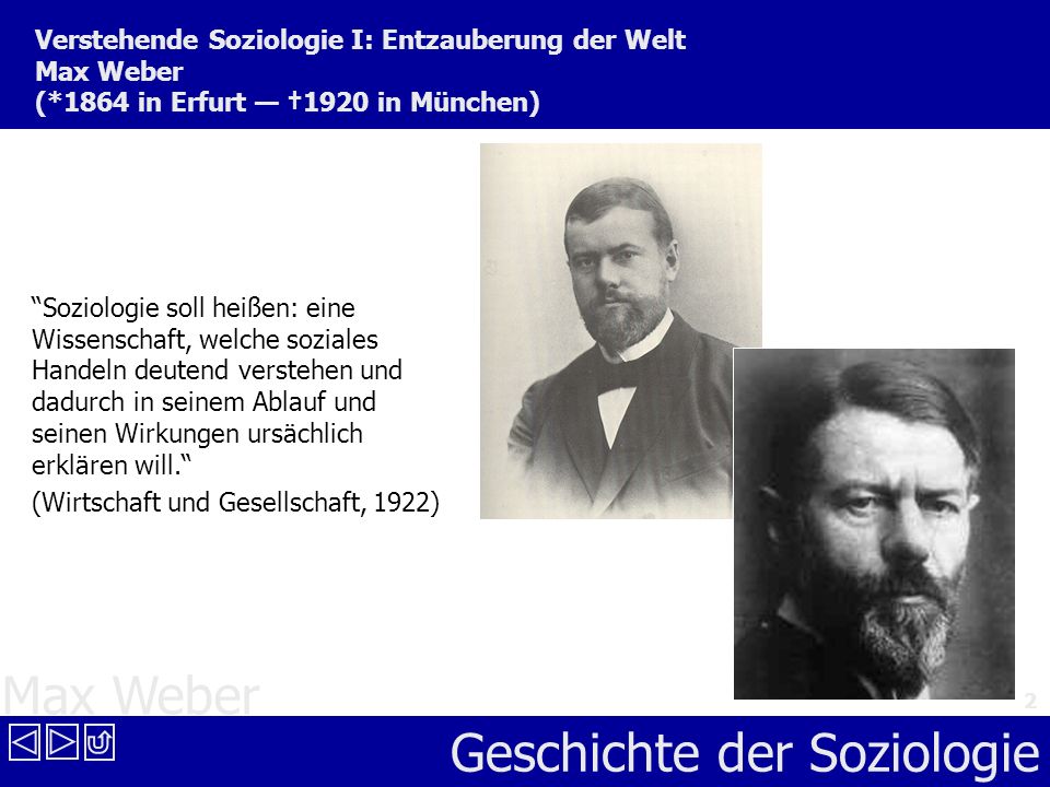 Verstehende Soziologie I: Entzauberung der Welt Max Weber (