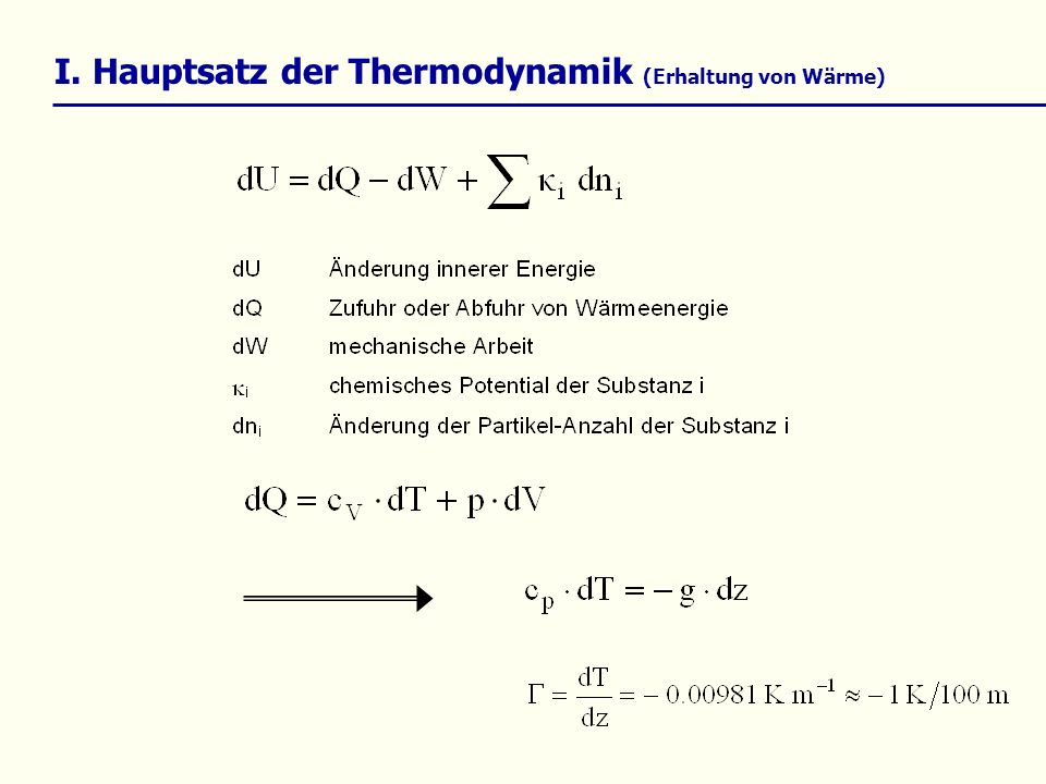 I. Hauptsatz der Thermodynamik (Erhaltung von Wärme)