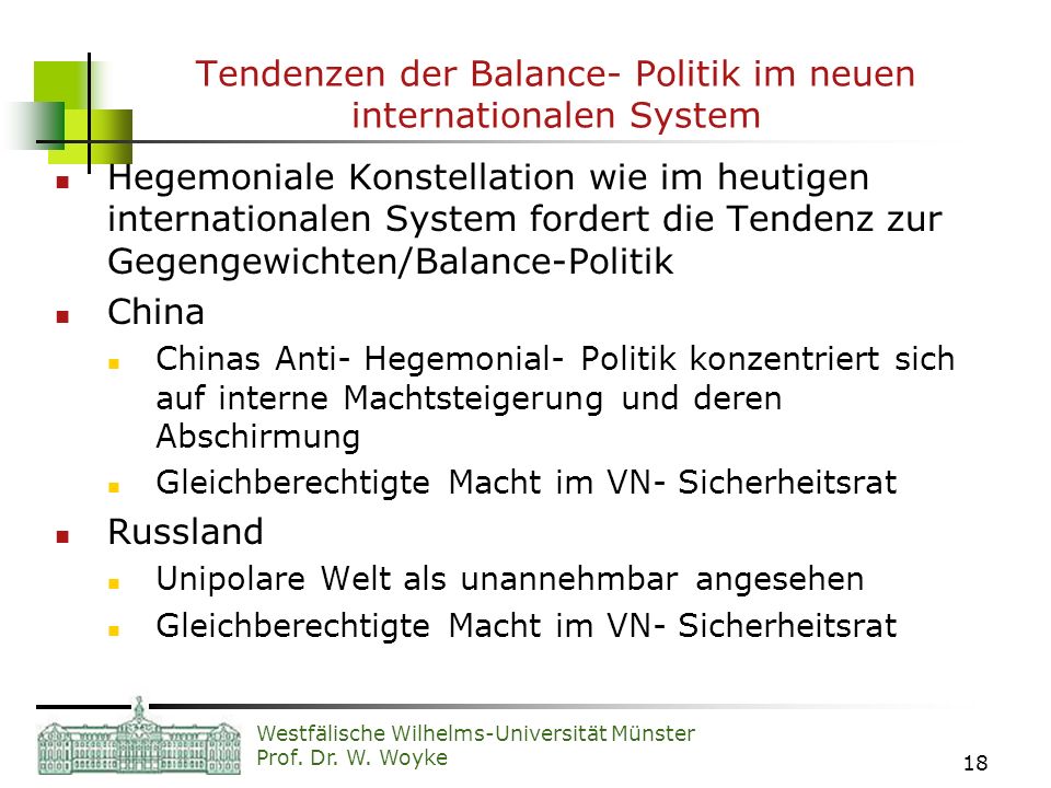 Tendenzen der Balance- Politik im neuen internationalen System