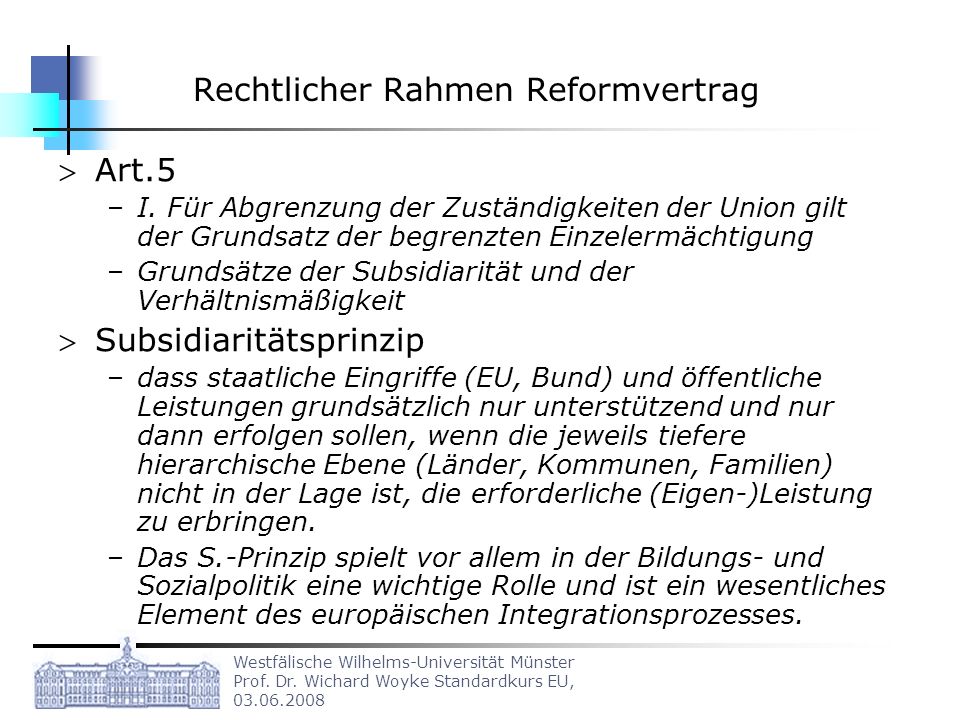 Rechtlicher Rahmen Reformvertrag