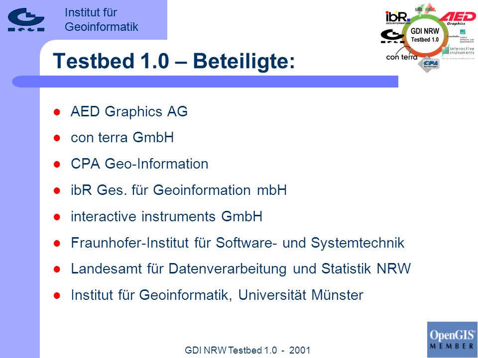 Testbed 1.0 – Beteiligte: AED Graphics AG con terra GmbH