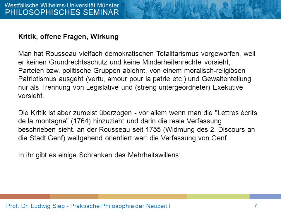 Prof. Dr. Ludwig Siep - Praktische Philosophie der Neuzeit I