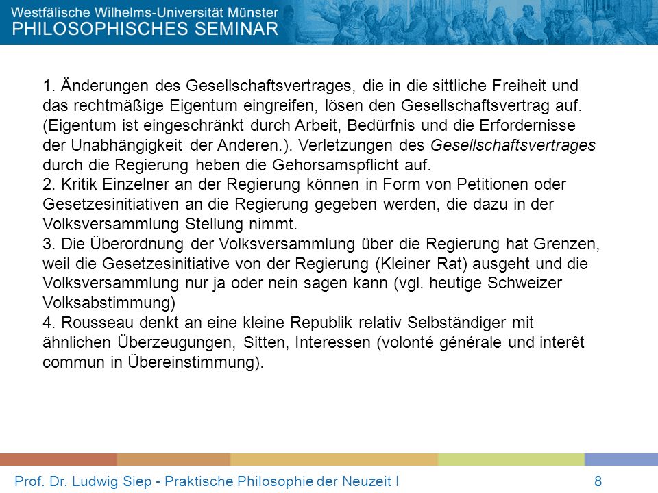 Prof. Dr. Ludwig Siep - Praktische Philosophie der Neuzeit I