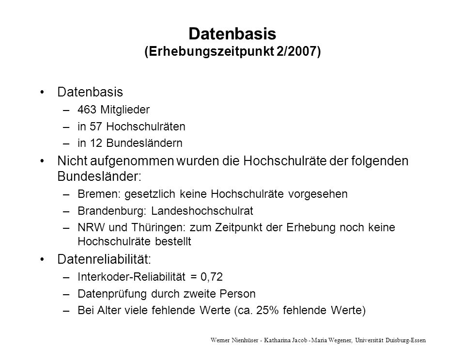 Datenbasis (Erhebungszeitpunkt 2/2007)