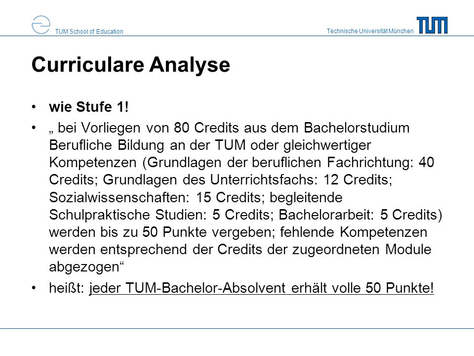 Curriculare Analyse wie Stufe 1!