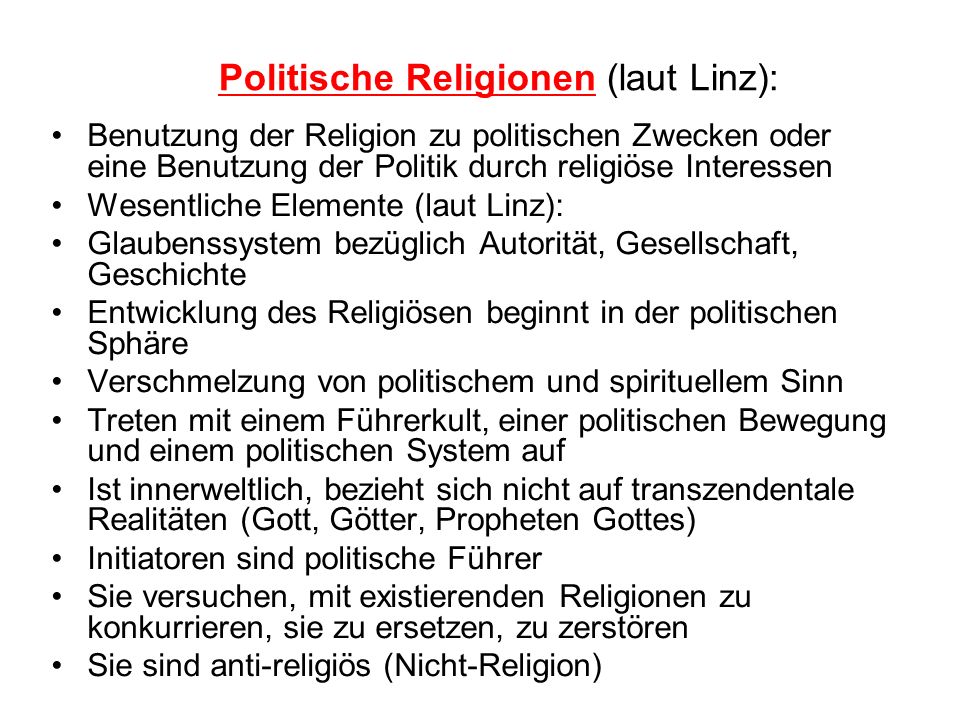 Politische Religionen (laut Linz):