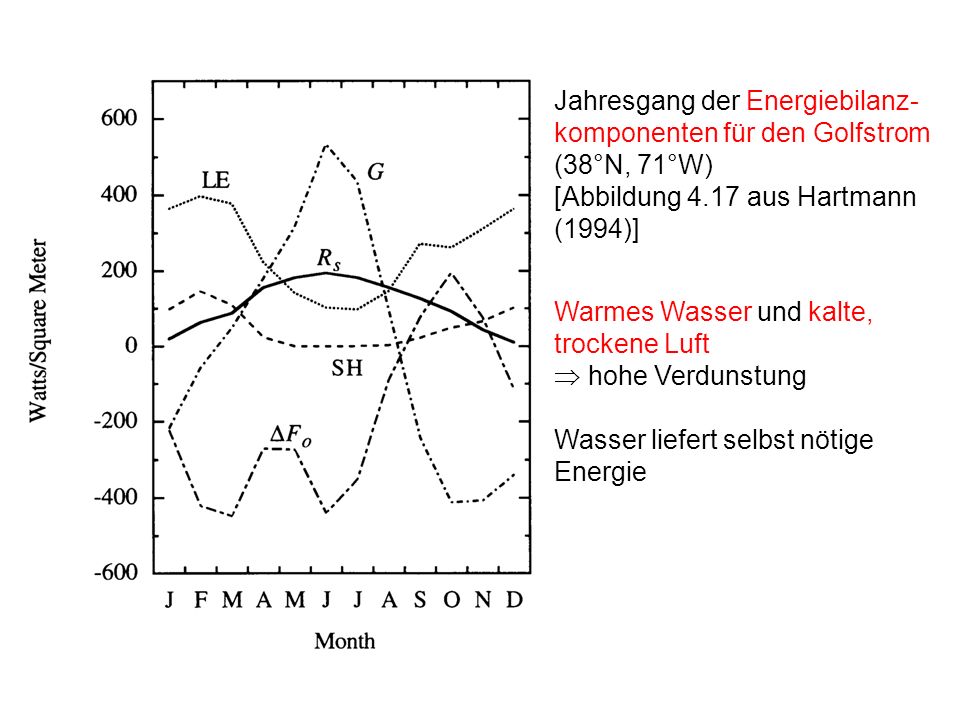 Jahresgang der Energiebilanz-komponenten für den Golfstrom (38°N, 71°W)