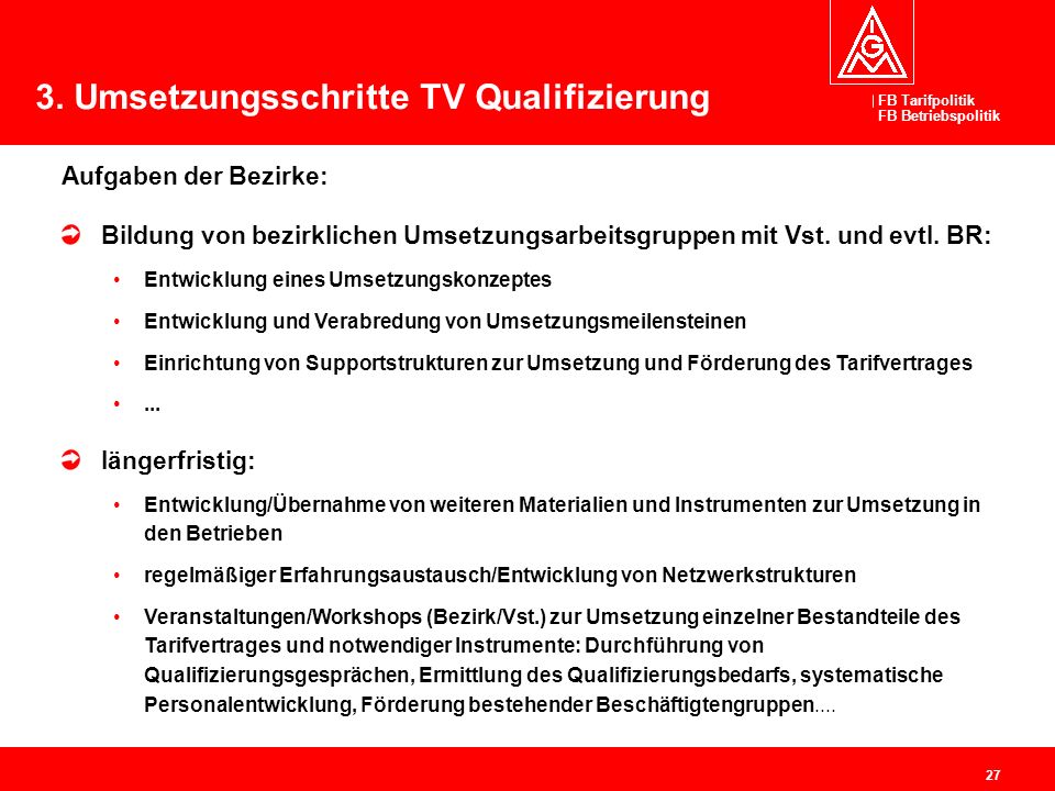 3. Umsetzungsschritte TV Qualifizierung