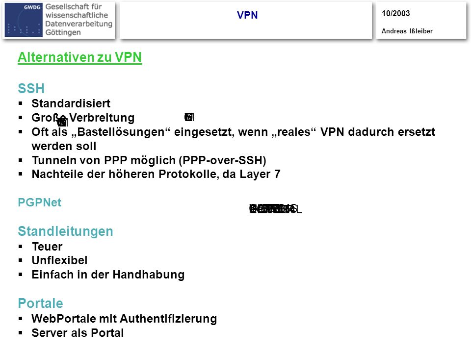 Alternativen zu VPN SSH Standleitungen Portale Standardisiert