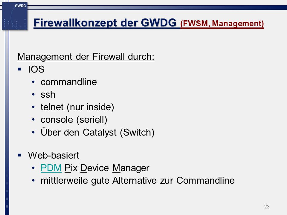Firewallkonzept der GWDG (FWSM, Management)