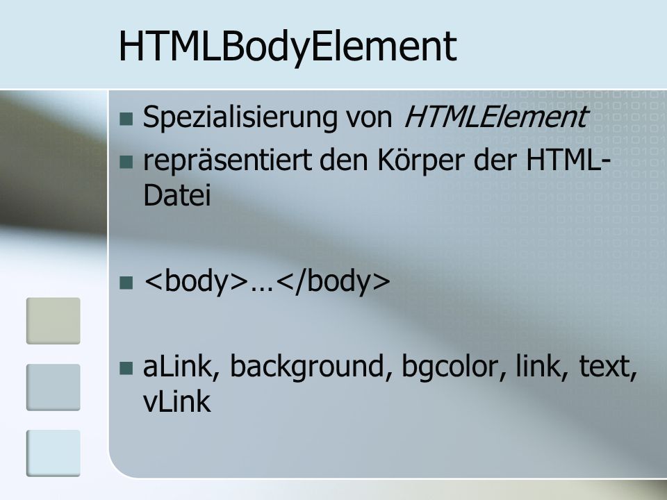 HTMLBodyElement Spezialisierung von HTMLElement