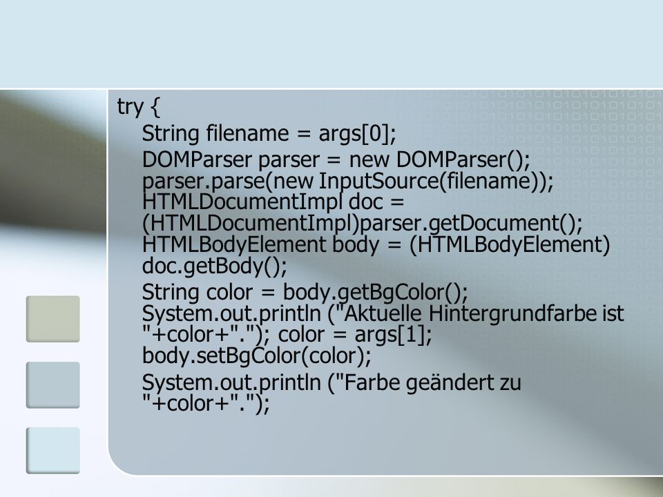 try { String filename = args[0];