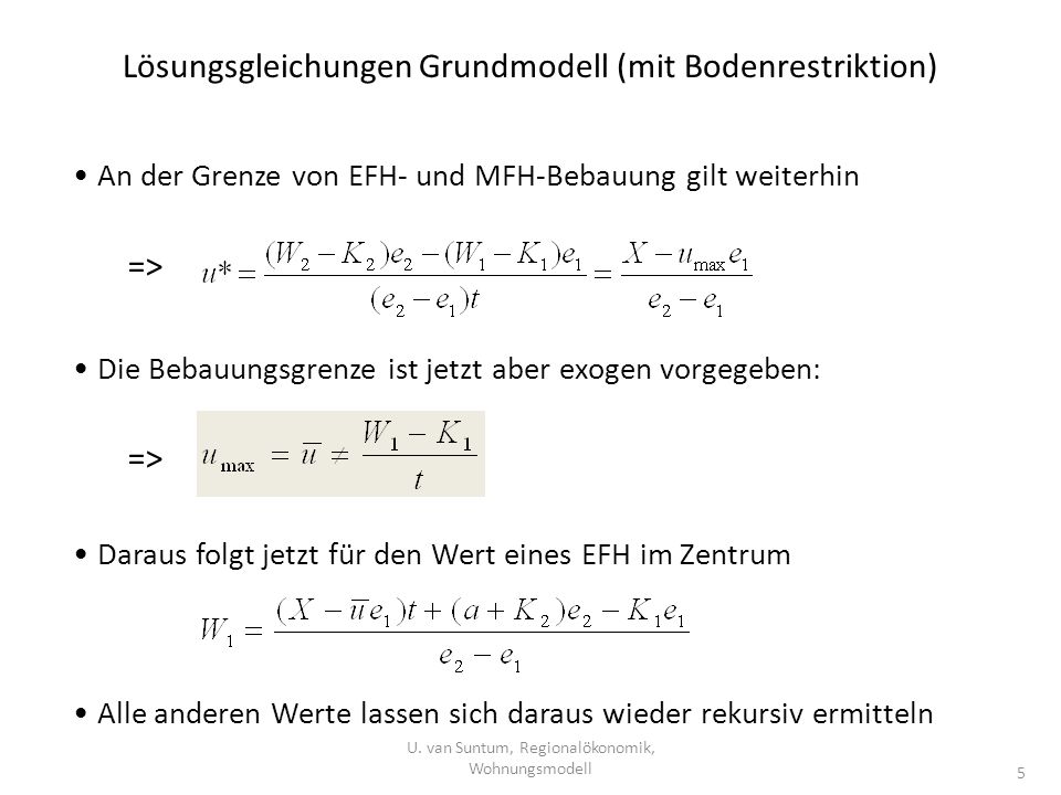 Lösungsgleichungen Grundmodell (mit Bodenrestriktion)
