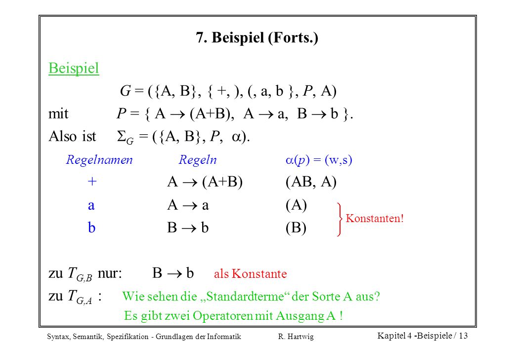 mit P = { A  (A+B), A  a, B  b }. Also ist G = ({A, B}, P, ).