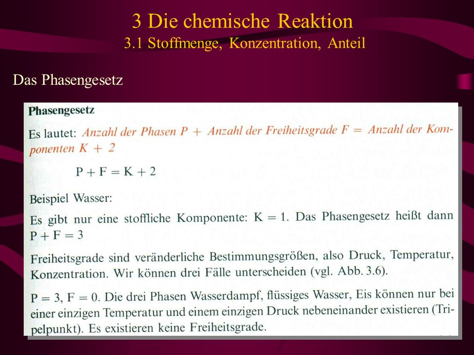 3 Die chemische Reaktion 3.1 Stoffmenge, Konzentration, Anteil
