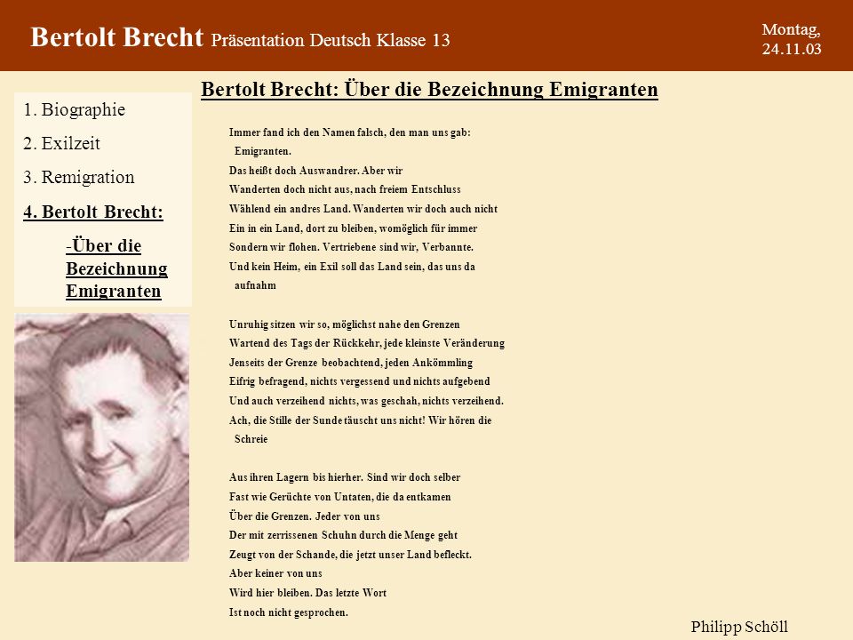 Bertolt Brecht Präsentation Deutsch Klasse 13