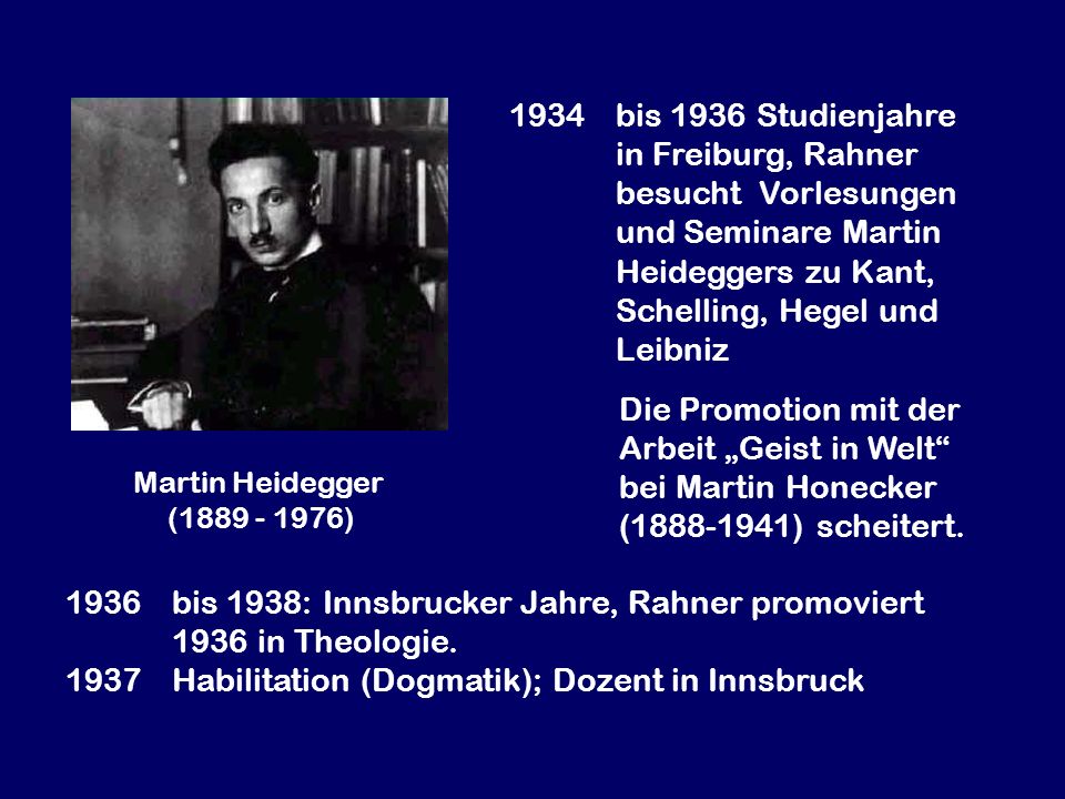 1936 bis 1938: Innsbrucker Jahre, Rahner promoviert 1936 in Theologie.