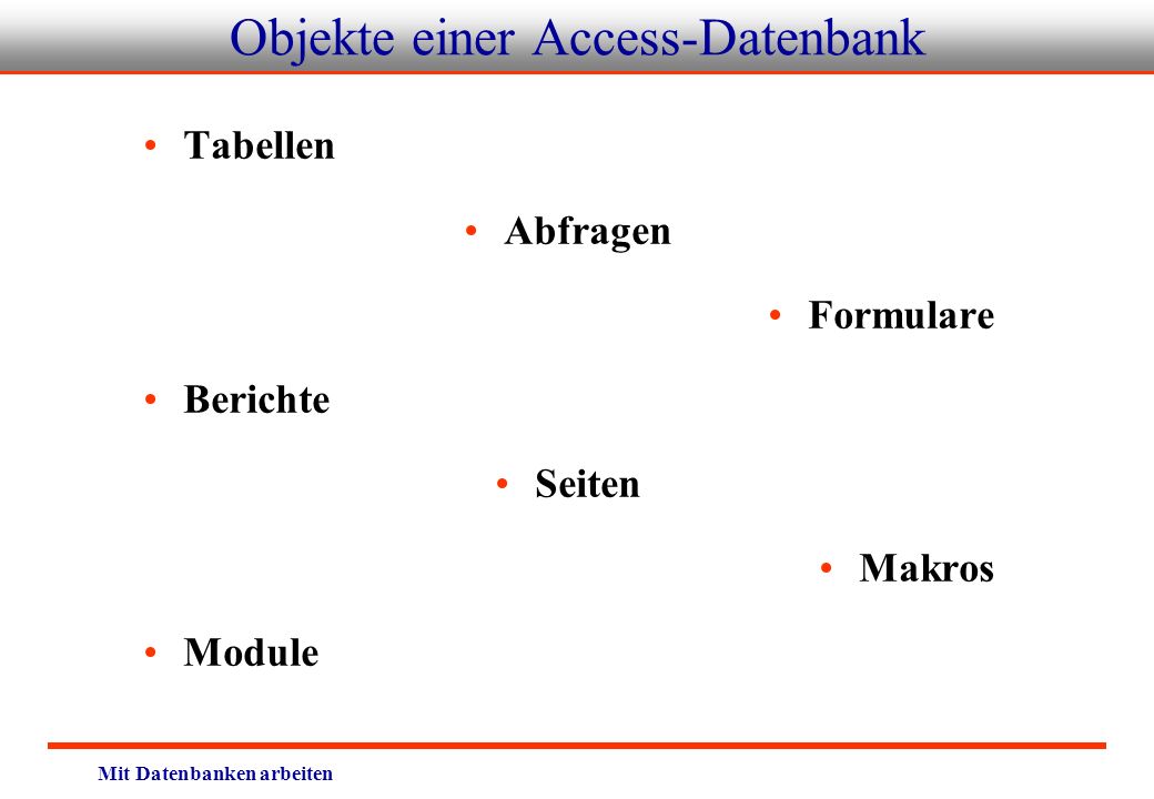 Objekte einer Access-Datenbank