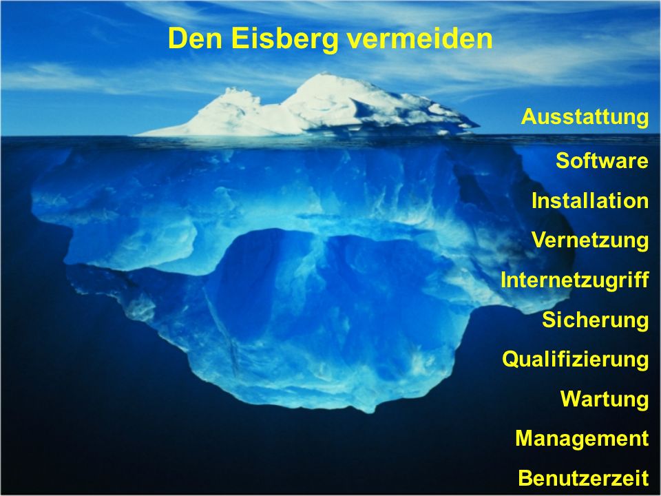 Den Eisberg vermeiden Ausstattung Software Installation Vernetzung