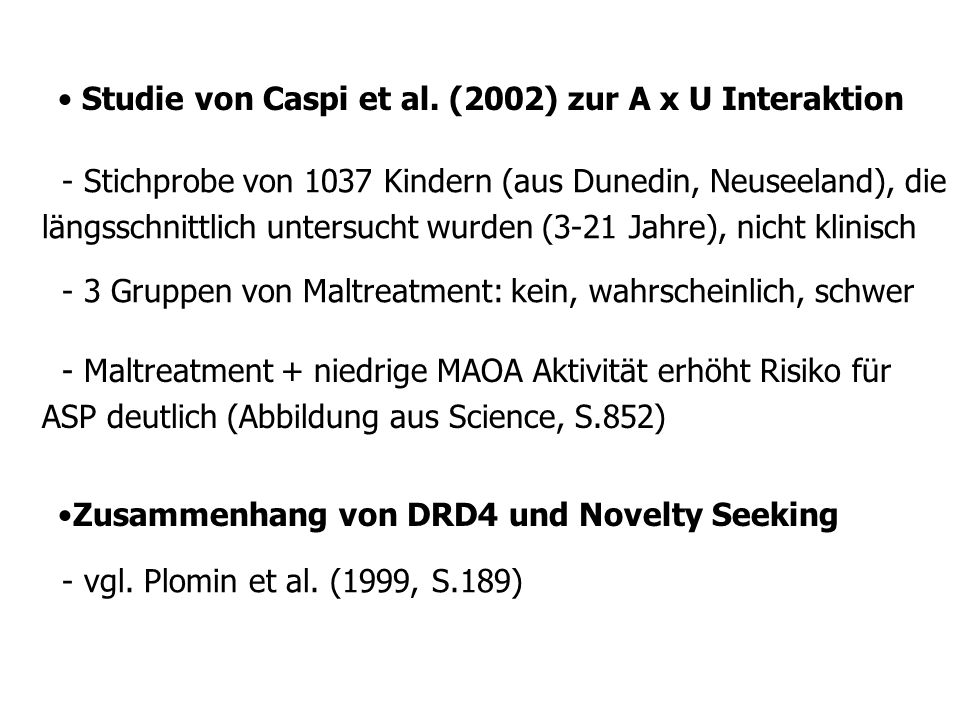 Studie von Caspi et al. (2002) zur A x U Interaktion
